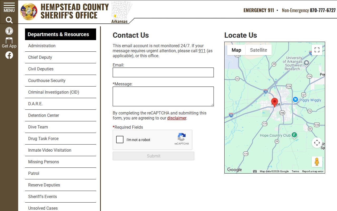 Hempstead County arrest history sheriff contact channel