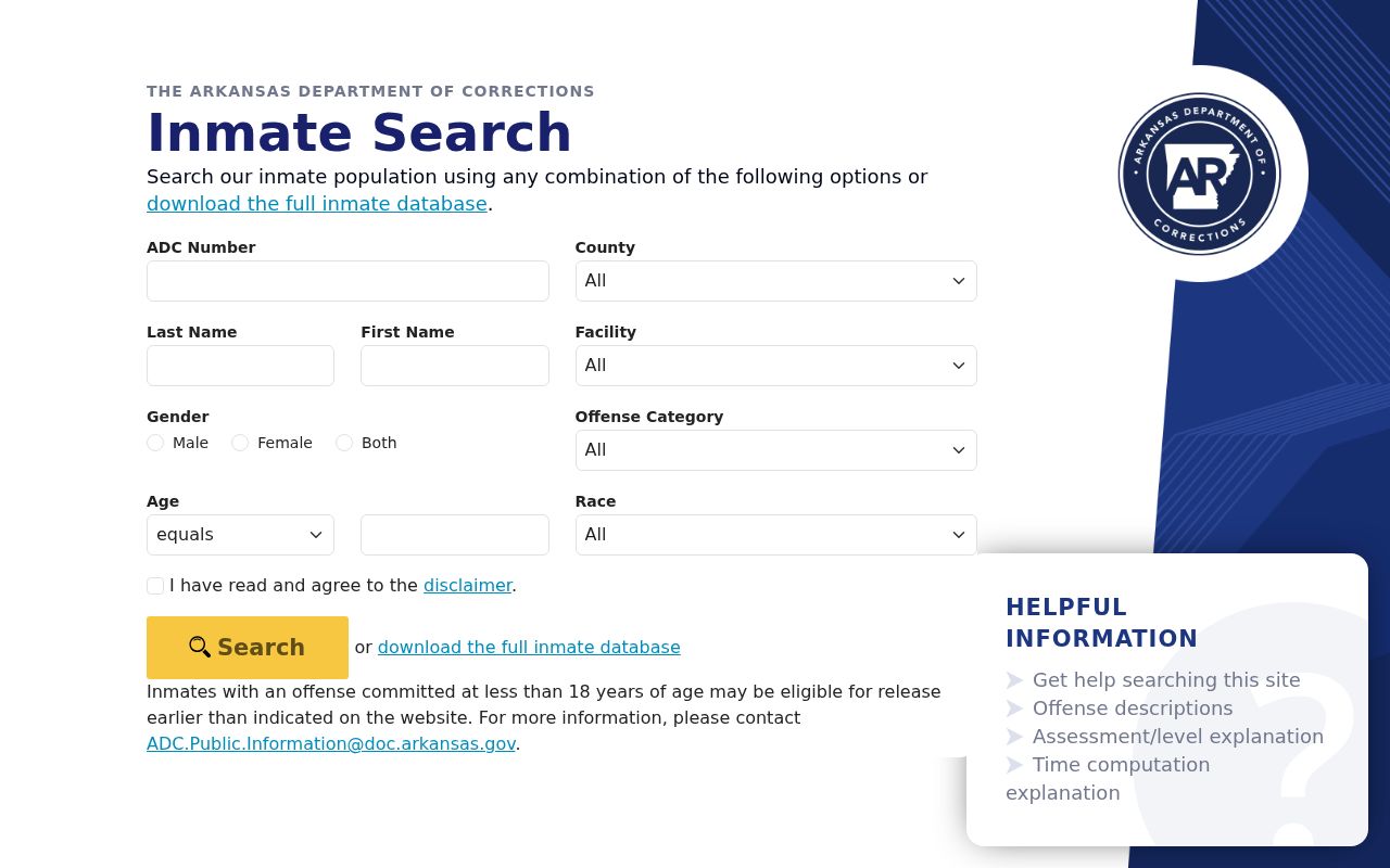 Hempstead County criminal history Arkansas DOC inmate search