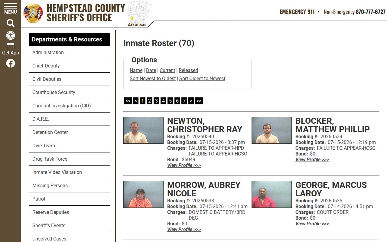 Hempstead County criminal history inmate roster lookup