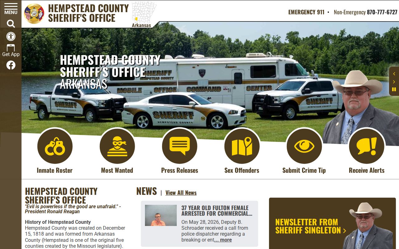 Hempstead County criminal history sheriff records homepage