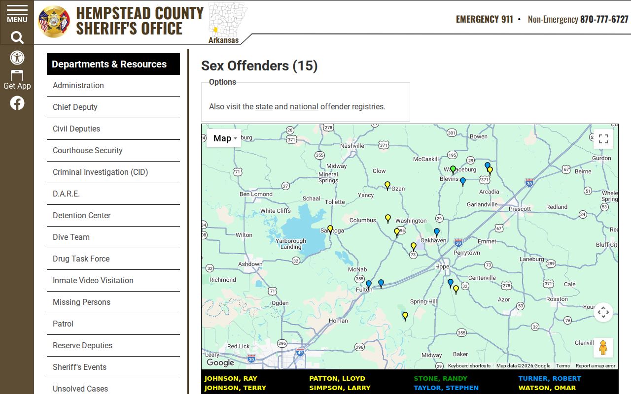 Hempstead County sex offender check sheriff information page